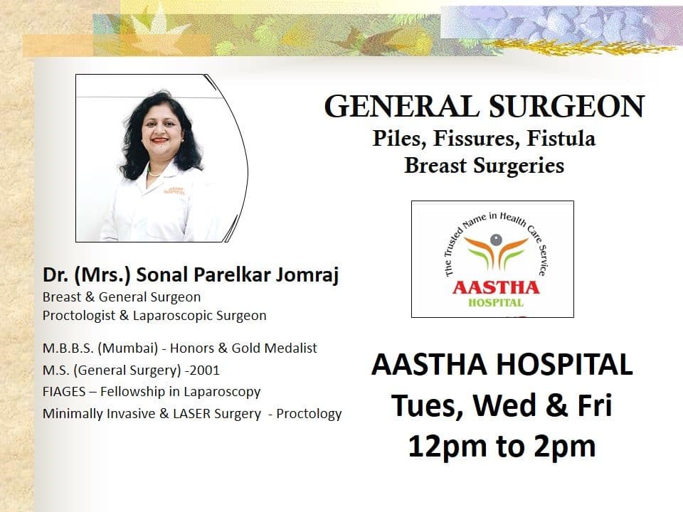 Dr Sonal Jomraj MBBS MS Gen Surgeon 